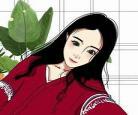 手绘女动漫头像背影